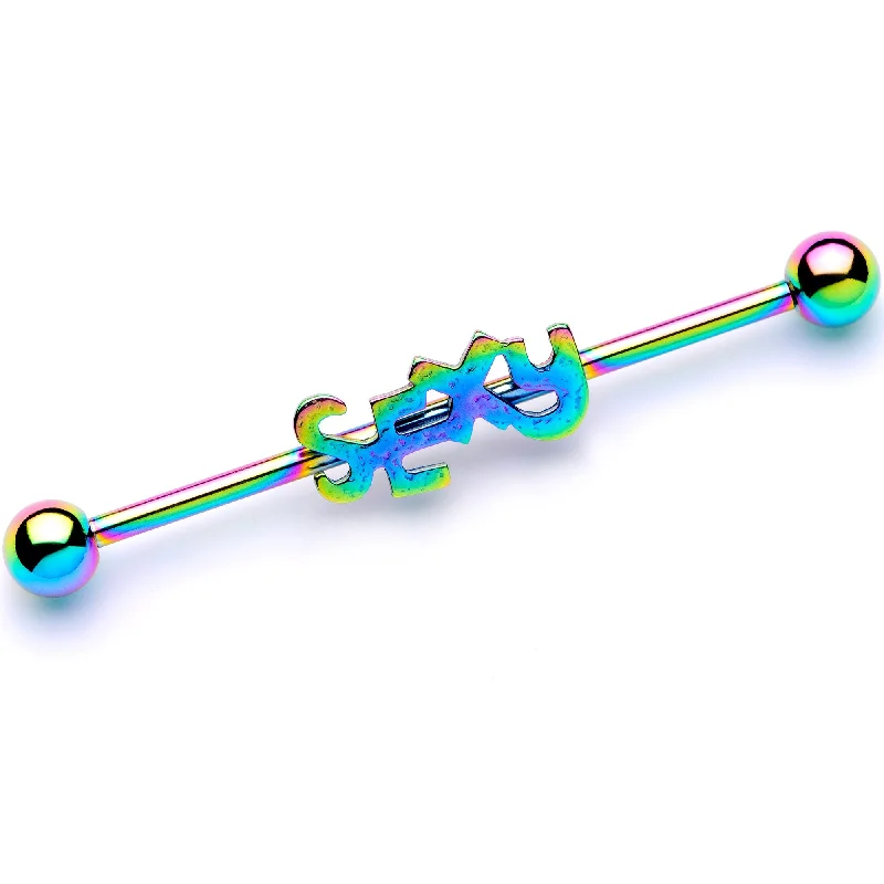 Women's Earrings – Elegant Designs for Every Personality--Rainbow Anodized Sexy Industrial Barbell 38mm