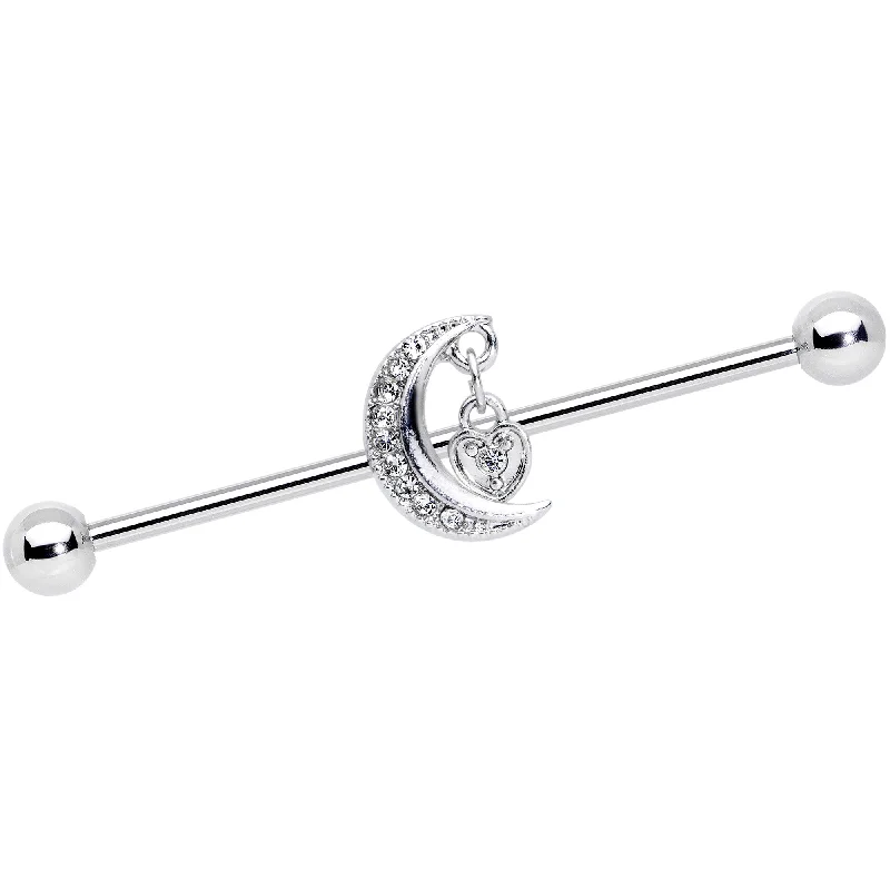 Women's Earrings – Elegant Designs for Every Personality--14 Gauge Clear CZ Gem Heart Padlock Moon Dangle Industrial Barbell 38mm Women's Earrings – Elegant Designs for Every Personality--14 Gauge Clear CZ Gem Heart Padlock Moon Dangle Industrial Barbell 38mm