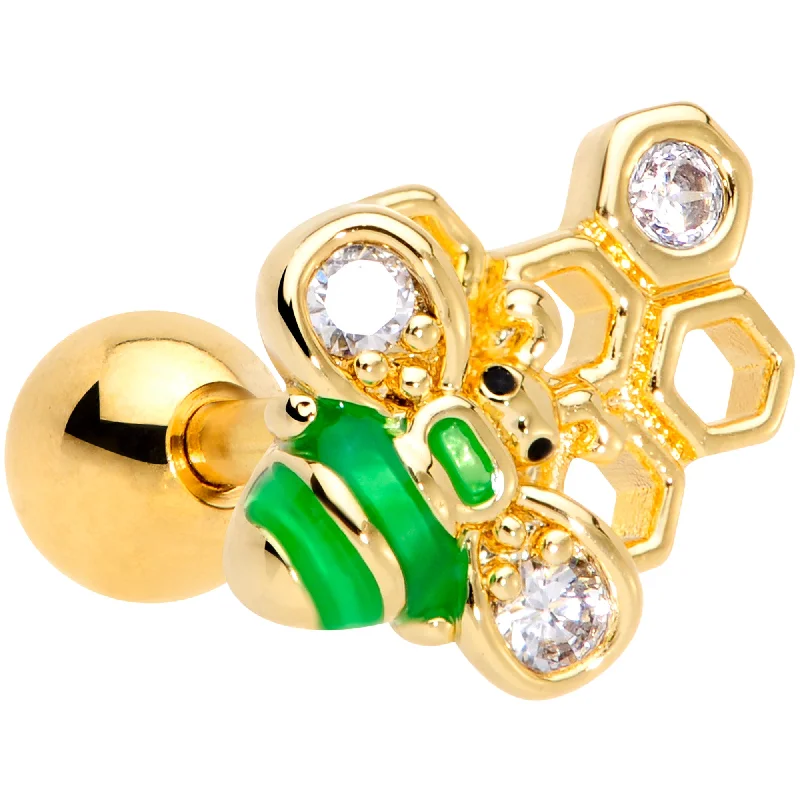 Women's Earrings – Elegant Designs for Every Personality--16 Gauge 1/4 Clear Gem Gold Tone Green Bee Cartilage Tragus Earring Women's Earrings – Elegant Designs for Every Personality--16 Gauge 1/4 Clear Gem Gold Tone Green Bee Cartilage Tragus Earring