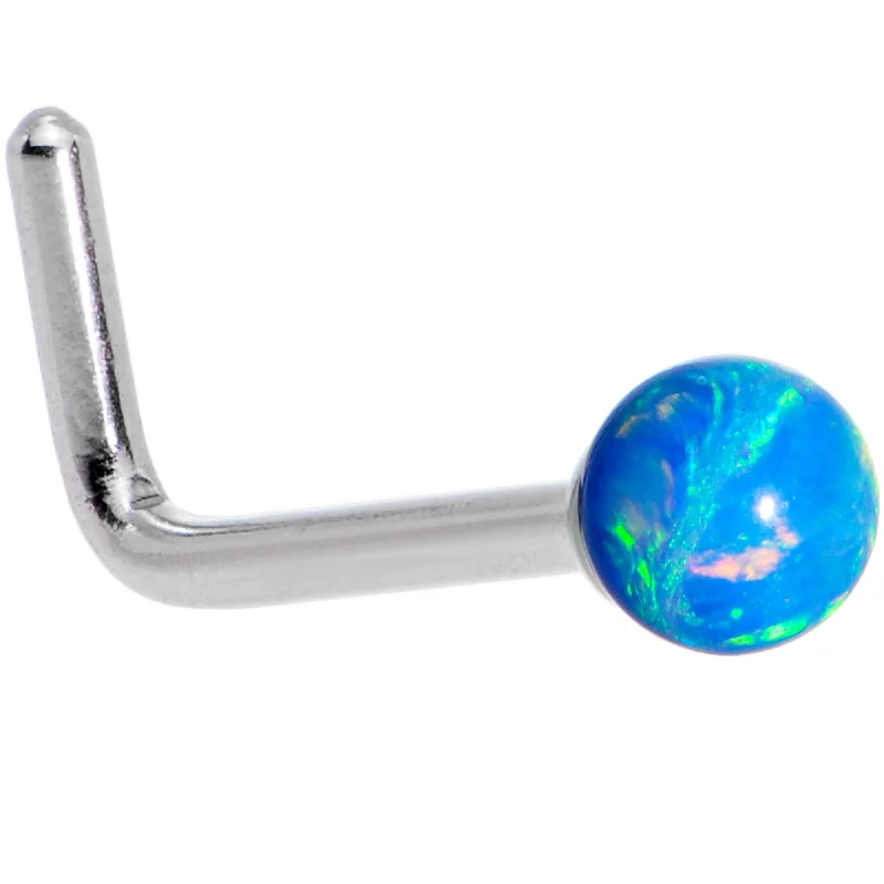 Nose Rings with Beautiful Shine -Blue 2.5mm Synthetic Opal Ball L-Shape Nose Ring