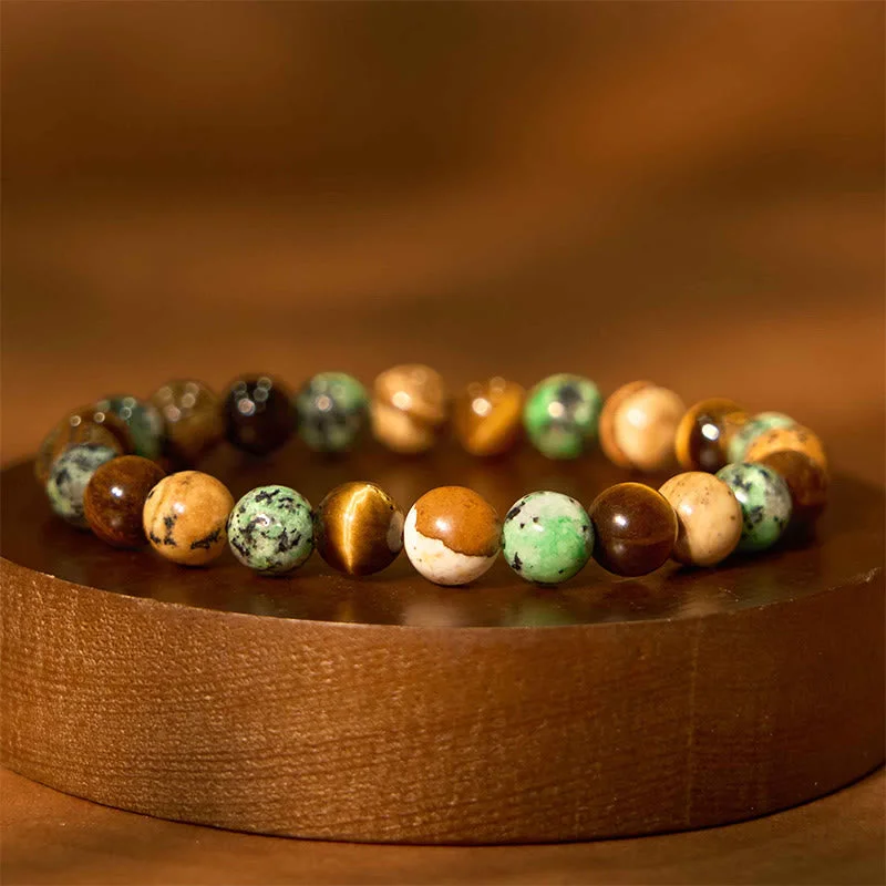 Men's Bracelets with Natural Gemstones-Buddha Stones Natural Picture Jasper Turquoise Tiger Eye Mix And Match Beads Protection Bracelet Men's Bracelets with Natural Gemstones-Buddha Stones Natural Picture Jasper Turquoise Tiger Eye Mix And Match Beads Protection Bracelet