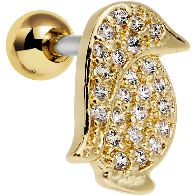 Women's Earrings – Elegant Designs for Every Personality--16 Gauge 1/4 Clear Gem Perky Penguin Right Tragus Cartilage Earring