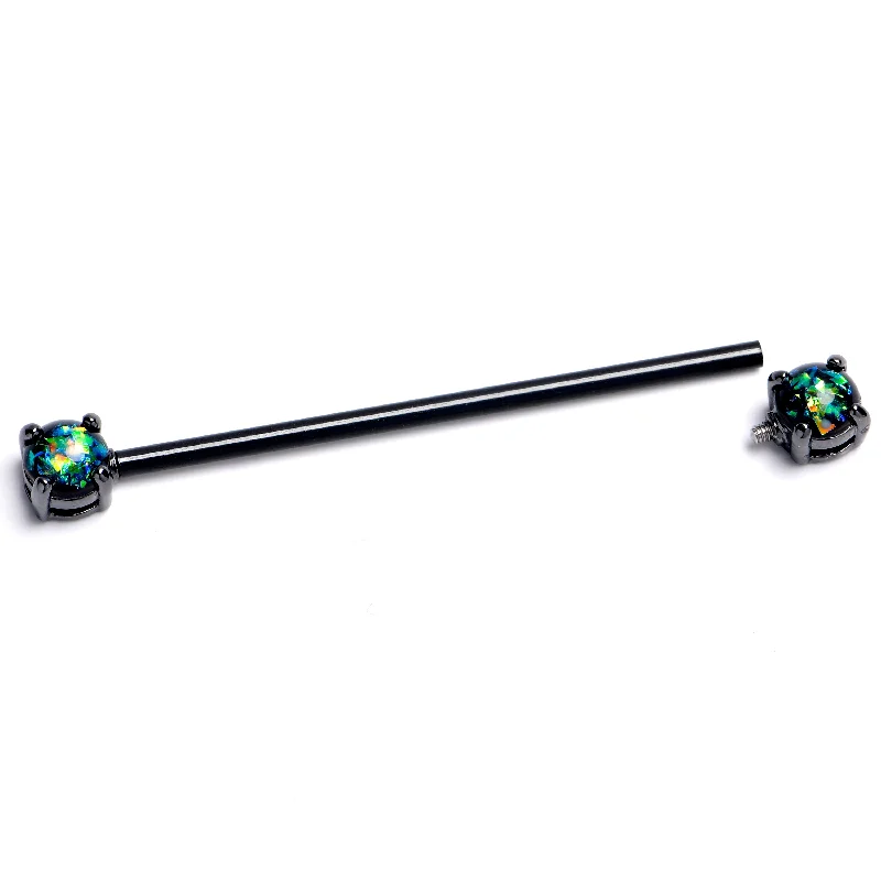 Women's Earrings – Elegant Designs for Every Personality--14 Gauge Black Faux Opal Black Internally Threaded Industrial Barbell 38mm