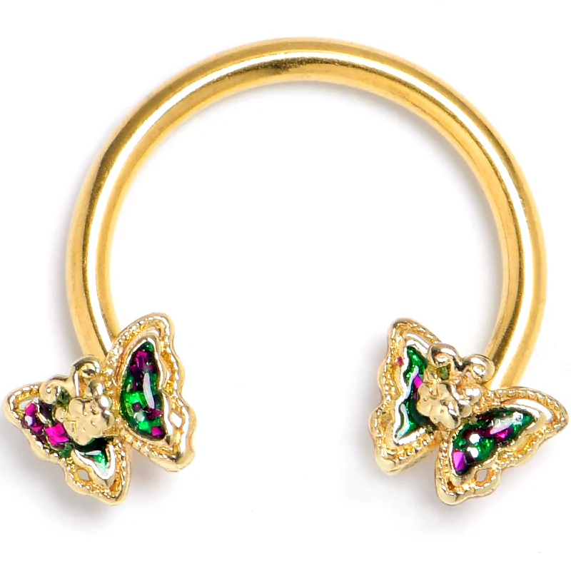 Nose Rings for Beautiful Styling -16 Gauge 3/8 Vitrail Gem Gold Tone Classic Butterfly Circular Barbell Nose Rings for Beautiful Styling -16 Gauge 3/8 Vitrail Gem Gold Tone Classic Butterfly Circular Barbell