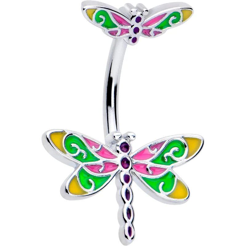 Stunning Belly Rings with Gorgeous Shine -Dragonfly Colors Double Mount Belly Ring