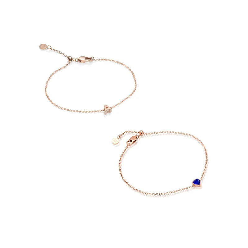 Handcrafted Gemstone Bangles for Women-Mini Heart Birthstone & Initial Bracelet Bundle (Rose Gold)