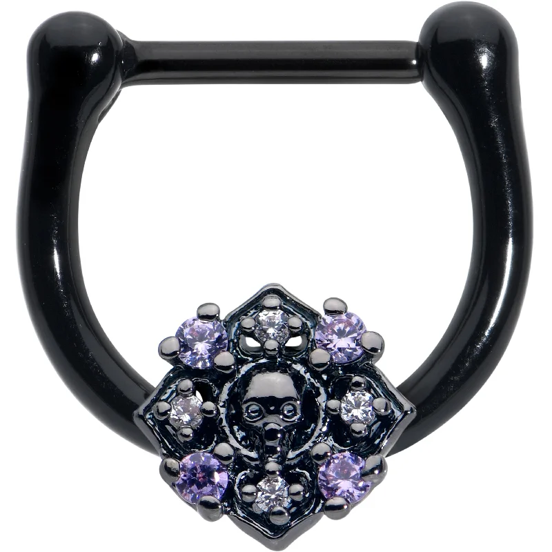 Women's Earrings – Elegant Designs for Every Personality--16 Gauge 3/8 Purple Gem Black Skull Circle Cartilage Clicker