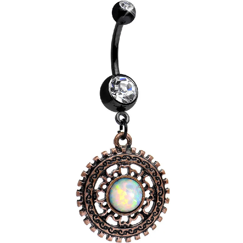 Comfortable Belly Rings with Stunning Detail -Clear Gem Imitation Opal Aztec Magic Dangle Belly Ring Comfortable Belly Rings with Stunning Detail -Clear Gem Imitation Opal Aztec Magic Dangle Belly Ring