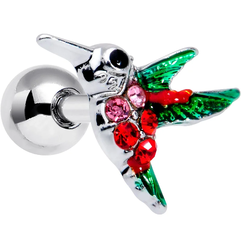 Women's Earrings – Elegant Designs for Every Personality--16 Gauge 1/4 Red Pink Gem Hummingbird Cartilage Tragus Earring