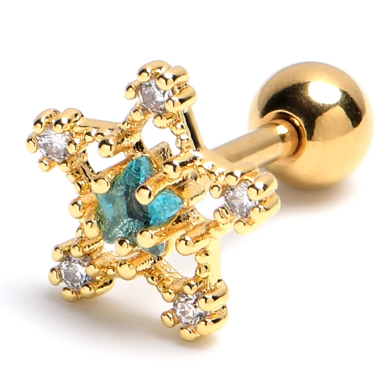 Women's Earrings – Elegant Designs for Every Personality--16 Gauge 1/4 Clear Blue Gem Gold Tone Starry Glam Cartilage Earring