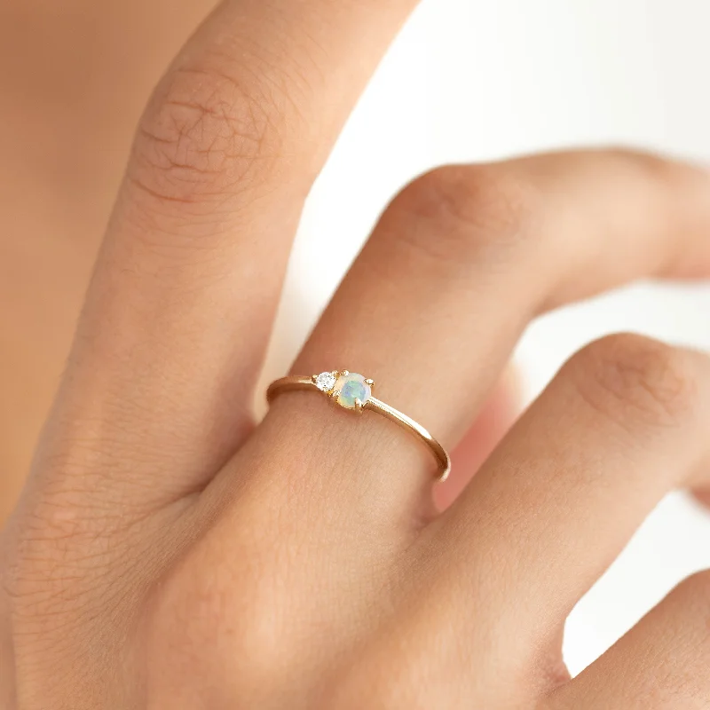 Chic Women's Rings for Fashion-Forward Looks-Opal and Diamond Ring - Arete