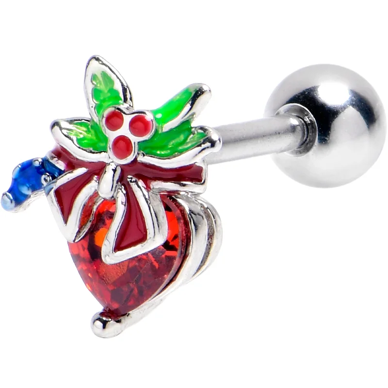 Women's Earrings – Elegant Designs for Every Personality--16 Gauge 1/4 Red Gem Festive Holiday Ornament Cartilage Tragus Earring