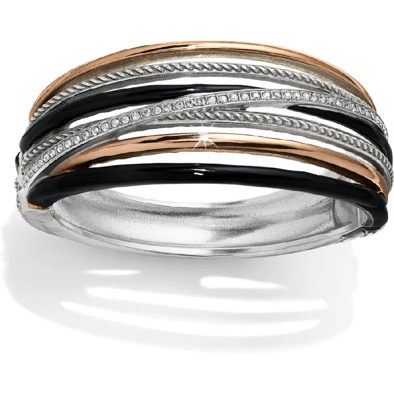 Adjustable Gold Bangles for Women-Neptune's Rings Black Hinged Bangle