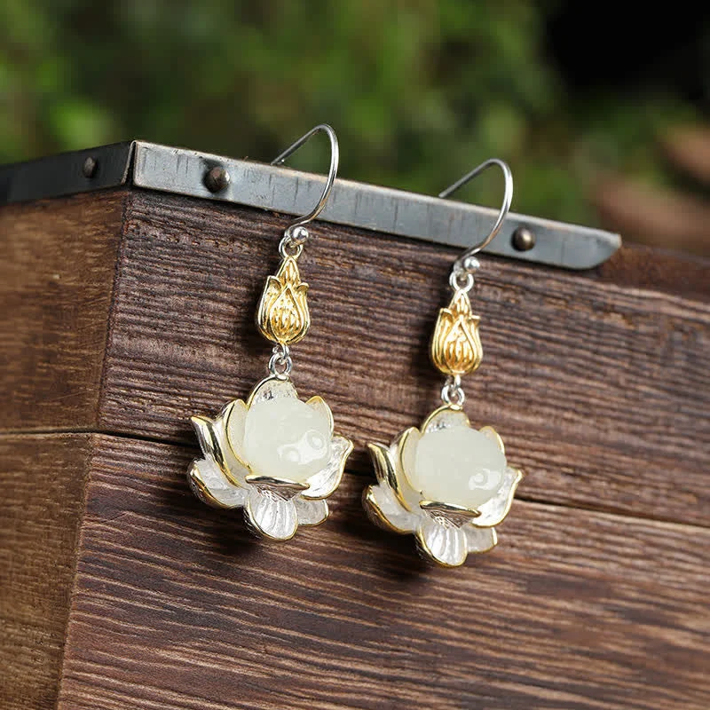 Women's Earrings – Elegant Designs for Every Personality--Buddha Stones White Jade Protection Harmony Drop Earrings Women's Earrings – Elegant Designs for Every Personality--Buddha Stones White Jade Protection Harmony Drop Earrings