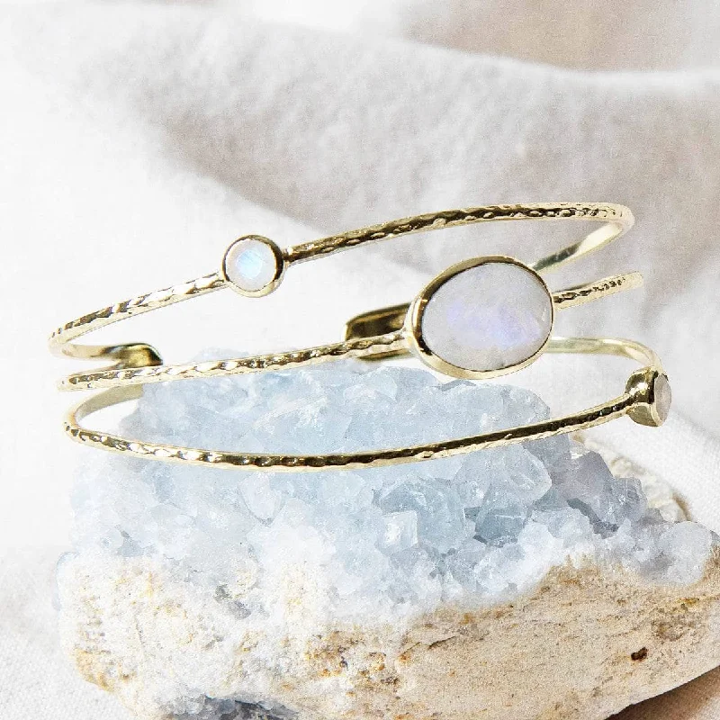 Classic Bangles for Women-Rainbow Moonstone Golden Bracelet