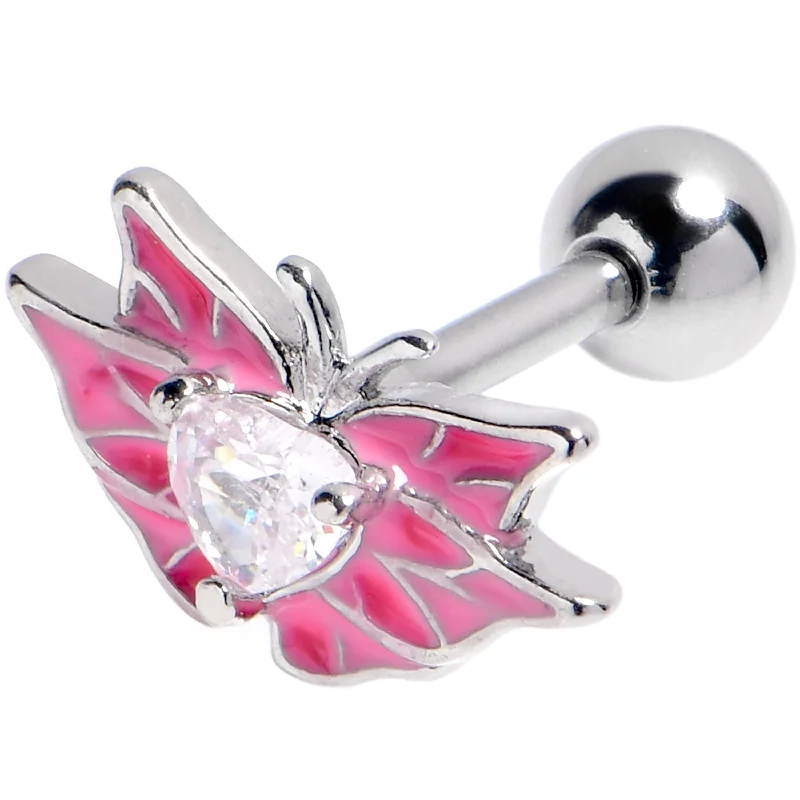 Women's Earrings – Elegant Designs for Every Personality--16 Gauge 1/4 Clear Gem Heart Pink Butterfly Cartilage Tragus Earring Women's Earrings – Elegant Designs for Every Personality--16 Gauge 1/4 Clear Gem Heart Pink Butterfly Cartilage Tragus Earring