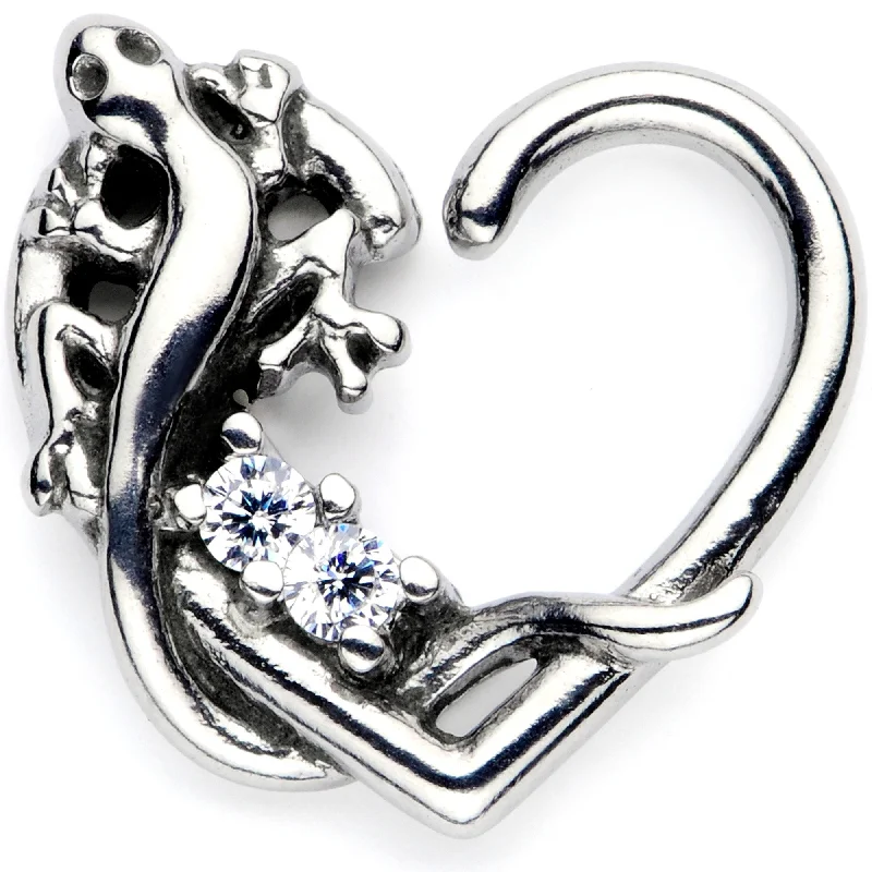 Women's Earrings – Elegant Designs for Every Personality--16 Gauge 3/8 Clear CZ Gem Lovely Lizard Right Heart Closure Ring Women's Earrings – Elegant Designs for Every Personality--16 Gauge 3/8 Clear CZ Gem Lovely Lizard Right Heart Closure Ring