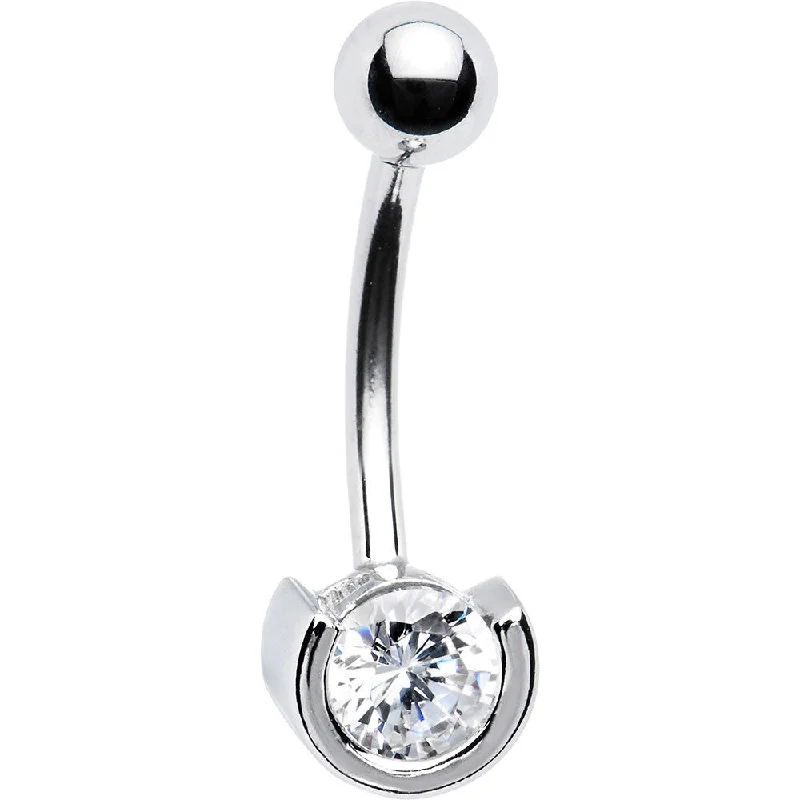 Trendy Belly Rings with Creative Accents -16 Gauge Solid 14kt White Gold Zirconia Solitaire Belly Ring Trendy Belly Rings with Creative Accents -16 Gauge Solid 14kt White Gold Zirconia Solitaire Belly Ring
