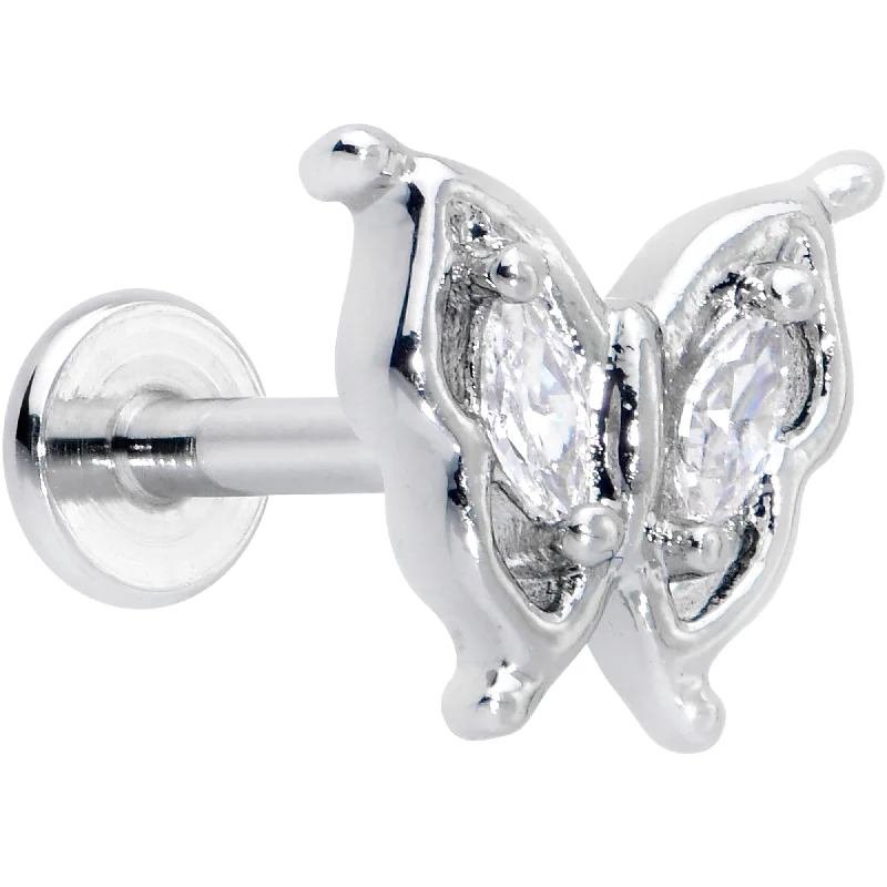 Beautiful Lip Rings with Sparkling Accents16 Gauge 5/16 Clear Gem Fancy Fab Butterfly Internally Threaded Labret