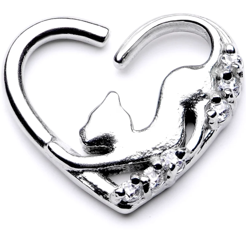 Women's Earrings – Elegant Designs for Every Personality--16 Gauge 3/8 Clear CZ Gem Cats Meow Left Heart Closure Ring Women's Earrings – Elegant Designs for Every Personality--16 Gauge 3/8 Clear CZ Gem Cats Meow Left Heart Closure Ring