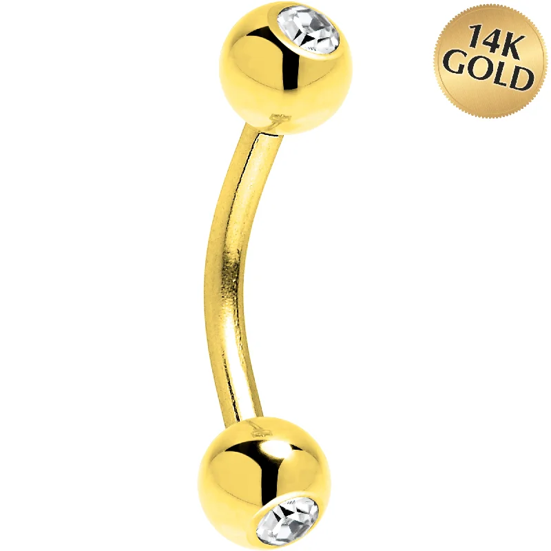 Women's Earrings – Elegant Designs for Every Personality--Solid 14kt Yellow GOLD Cubic Zirconia Eyebrow Ring 16 Gauge 5/16 3mm