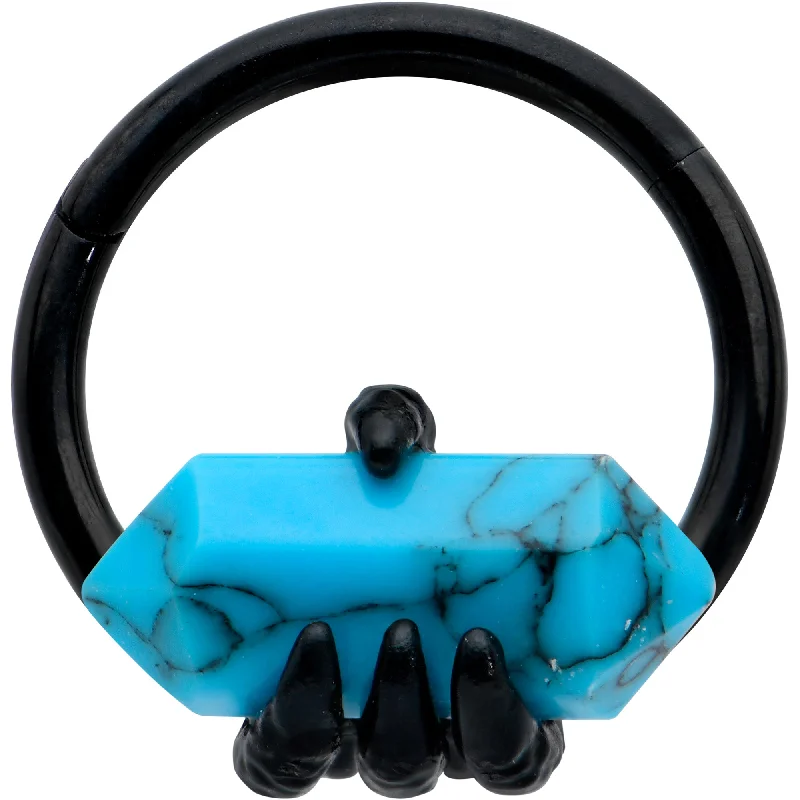 Nose Rings with Sparkling Stones -16 Gauge 3/8 Blue Turquoise Black Claw Obelisk Hinged Segment Ring Nose Rings with Sparkling Stones -16 Gauge 3/8 Blue Turquoise Black Claw Obelisk Hinged Segment Ring