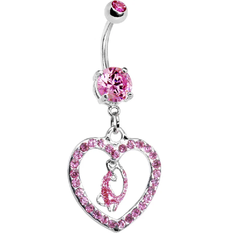 Beautiful Belly Rings with Radiant Stones -Pink Gem Kitty Cat Love Heart Belly Ring