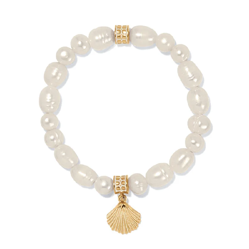 Elegant Gemstone Bangles for Women-Sunset Cove Pearl Stretch Bracelet