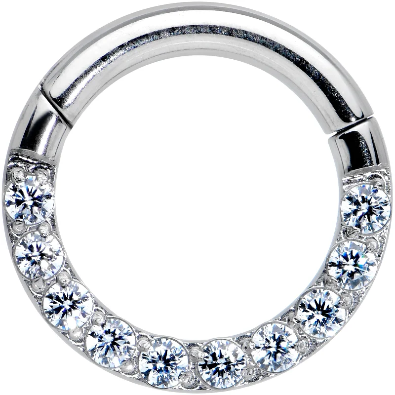 Fashion-Forward Lip Rings for Bold Fashion14 Gauge 5/16 Clear CZ Gem G23 Titanium Paved Hinged Segment Ring Fashion-Forward Lip Rings for Bold Fashion14 Gauge 5/16 Clear CZ Gem G23 Titanium Paved Hinged Segment Ring