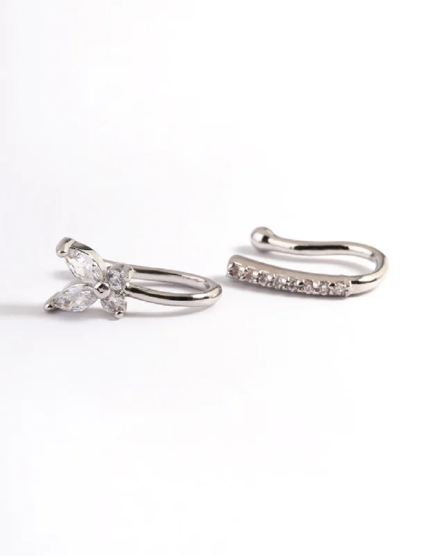 Stylish Nose Rings with Personalized Touch -Silver Cubic Zirconia Butterfly Faux Nose Rings Stylish Nose Rings with Personalized Touch -Silver Cubic Zirconia Butterfly Faux Nose Rings