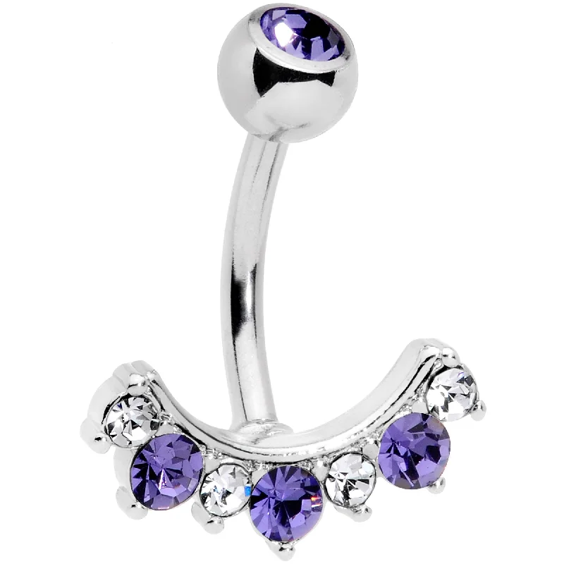Stylish Belly Rings with Creative Detailing -Purple Clear CZ Gem Wave Of Glamour Belly Ring