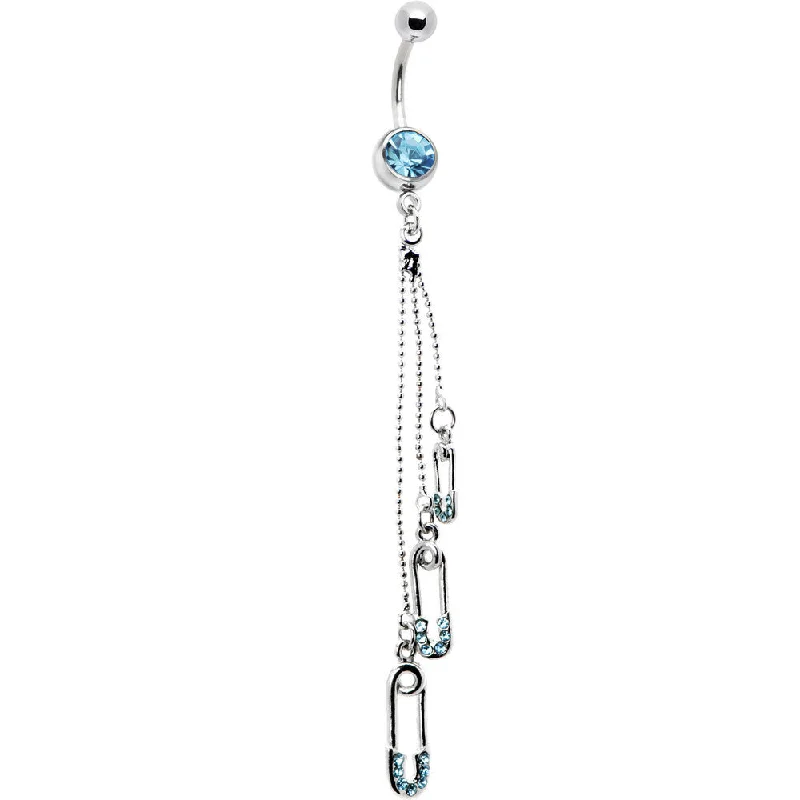 Belly Rings for Casual Fashion -Aqua Gem Safety Pin Drop Belly Ring