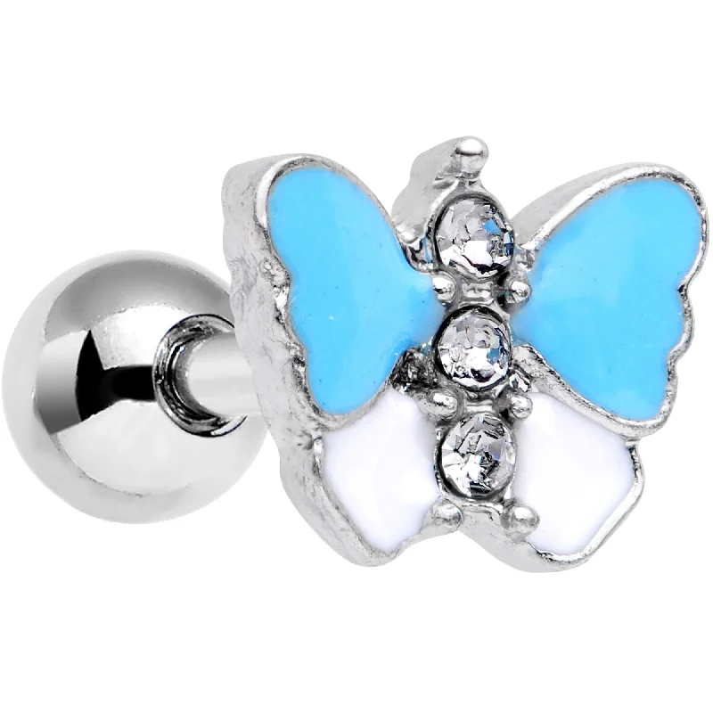 Women's Earrings – Elegant Designs for Every Personality--16 Gauge 1/4 Clear Gem Blue White Butterfly Cartilage Tragus Earring
