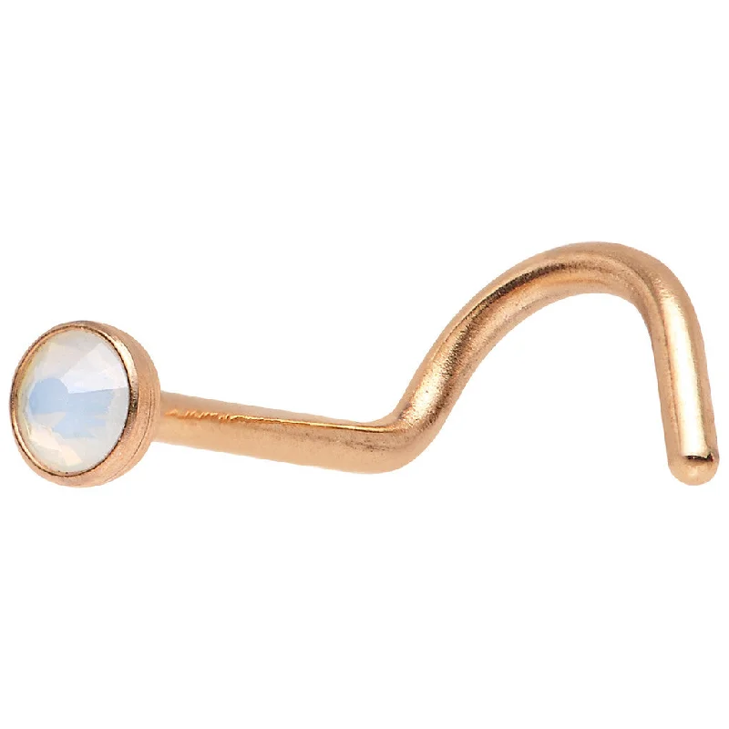 Colored Gemstone Nose Rings -Rose Gold IP 2mm White Imitation Opalite Stone Nose Screw Colored Gemstone Nose Rings -Rose Gold IP 2mm White Imitation Opalite Stone Nose Screw