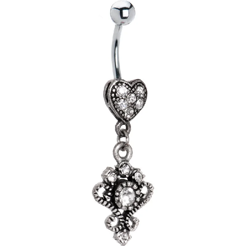 Custom Belly Rings for a Fashionable Look -Antique Silver Victorian Heart Crystalline Gem Dangle Belly Ring Custom Belly Rings for a Fashionable Look -Antique Silver Victorian Heart Crystalline Gem Dangle Belly Ring