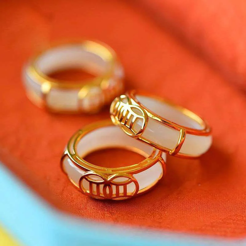 Chic Women's Rings for Fashion-Forward Looks-Buddha Stones White Jade Luck Ring Necklace Chic Women's Rings for Fashion-Forward Looks-Buddha Stones White Jade Luck Ring Necklace