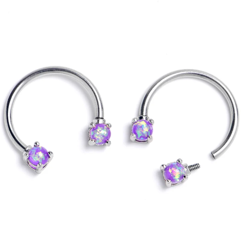 Women's Earrings – Elegant Designs for Every Personality--16 Gauge 3/8 Purple Faux Opal Internally Threaded Horseshoe Nipple Ring Set