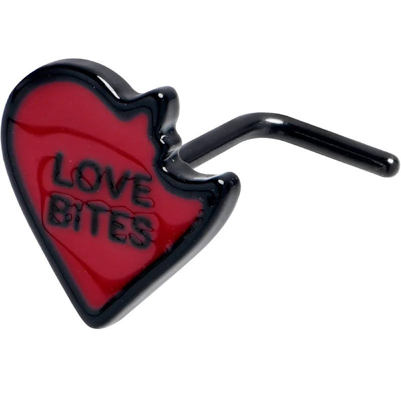 Fashionable Nose Rings for Women of All Ages -20 Gauge 7mm Black Love Bites Heart Valentine L Shape Nose Ring Fashionable Nose Rings for Women of All Ages -20 Gauge 7mm Black Love Bites Heart Valentine L Shape Nose Ring