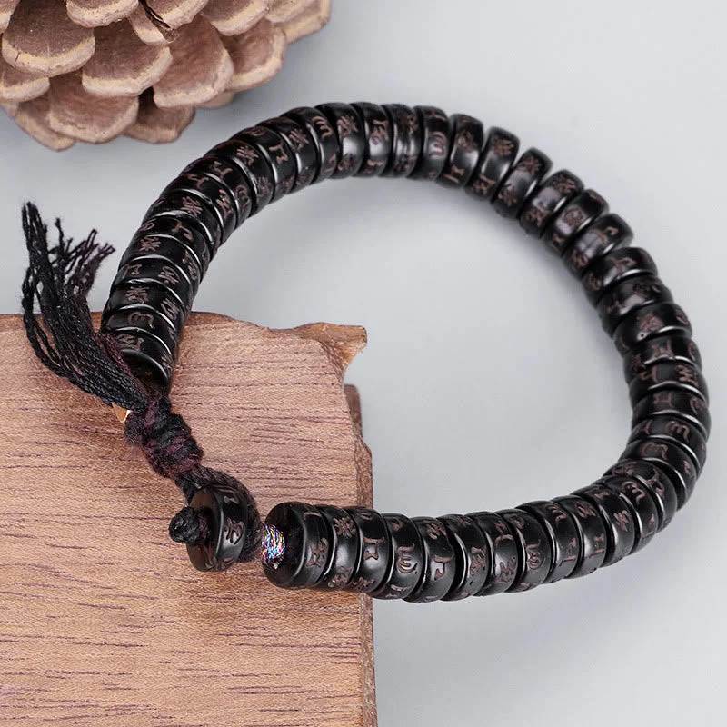 Men's Wrist Bracelets with Stone Accents-Buddha Stones Tibetan Coconut Shell Beads Engraved Om Mani Padme Hum Mantra Positive String Bracelet Men's Wrist Bracelets with Stone Accents-Buddha Stones Tibetan Coconut Shell Beads Engraved Om Mani Padme Hum Mantra Positive String Bracelet