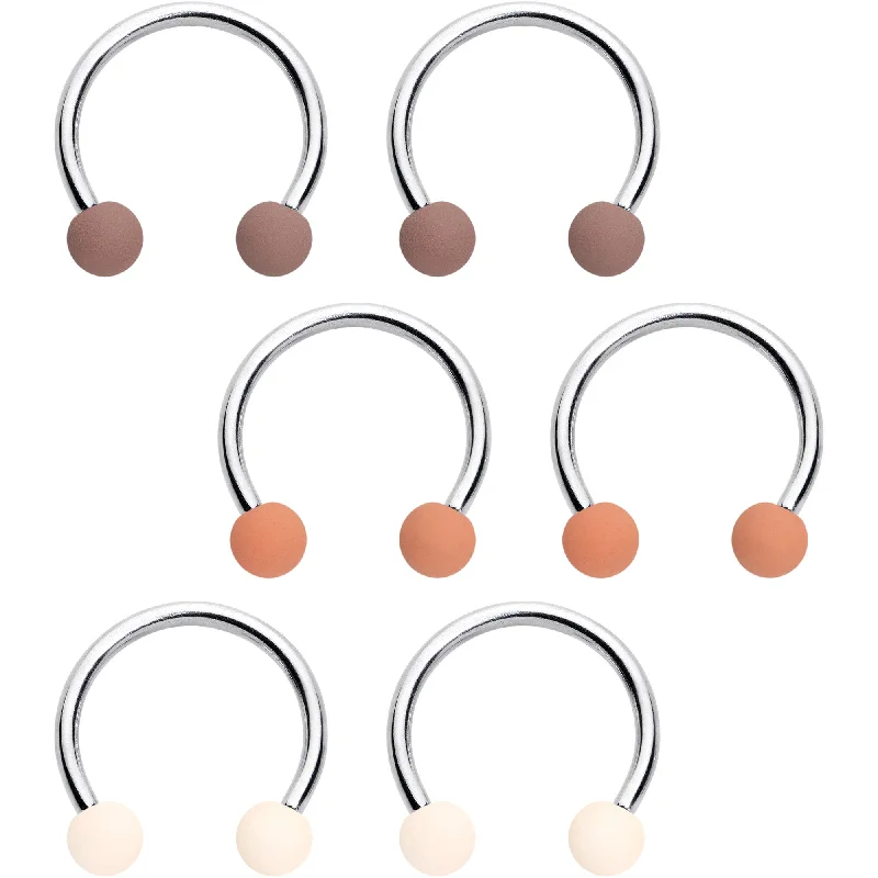 Women's Earrings – Elegant Designs for Every Personality--16 Gauge 3/8 Matte Brown Peach Cream Horseshoe Circular Barbell Set of 6
