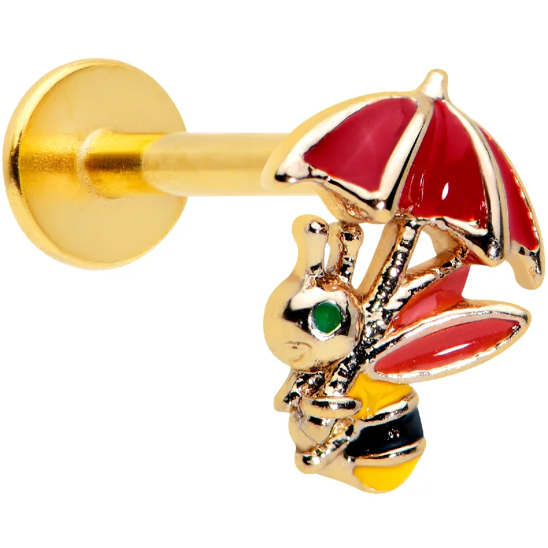 Beautiful Lip Rings for Every Style16 Gauge 5/16 Gold Tone Rainy Day Umbrella Bee Labret Monroe Tragus