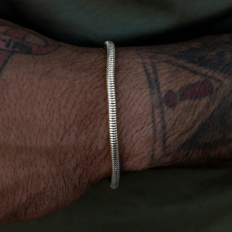 Simple Wrist Bracelets for Men-Snake Chain Bracelet in White Gold- 4mm