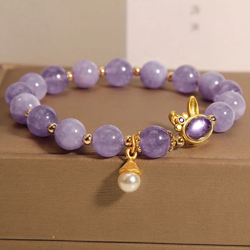 Stackable Silver Bangles for Women-Buddha Stones Natural Purple Jade Rabbit Happiness Bracelet Stackable Silver Bangles for Women-Buddha Stones Natural Purple Jade Rabbit Happiness Bracelet