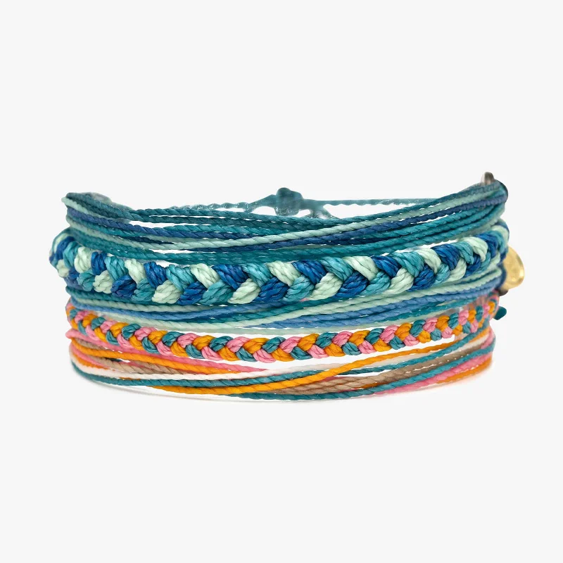 Beaded Silver Bangles for Women-Sunkissed Seas Friendship 5 Pack