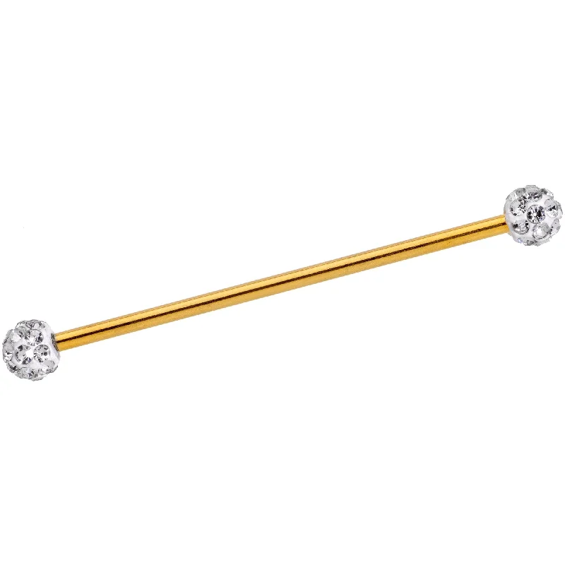 Women's Earrings – Elegant Designs for Every Personality--Clear Gem Cluster End Gold Anodized Straight Industrial Barbell 38mm Women's Earrings – Elegant Designs for Every Personality--Clear Gem Cluster End Gold Anodized Straight Industrial Barbell 38mm