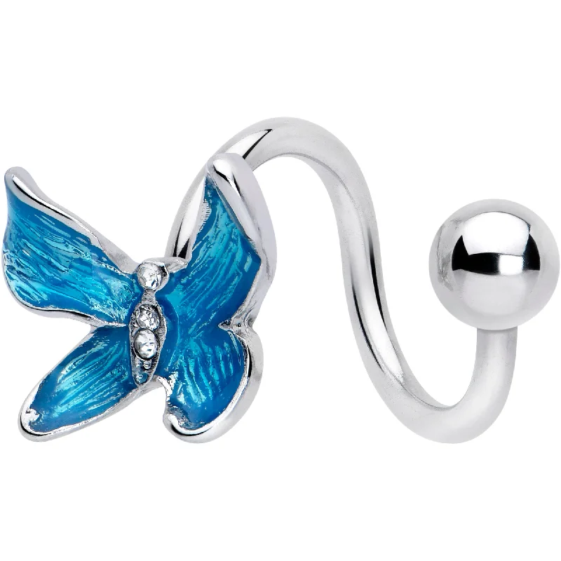 Stunning Belly Rings with Shiny Finish -Clear Gem Chunky Butterfly Blue Spiral Twister Belly Ring Stunning Belly Rings with Shiny Finish -Clear Gem Chunky Butterfly Blue Spiral Twister Belly Ring
