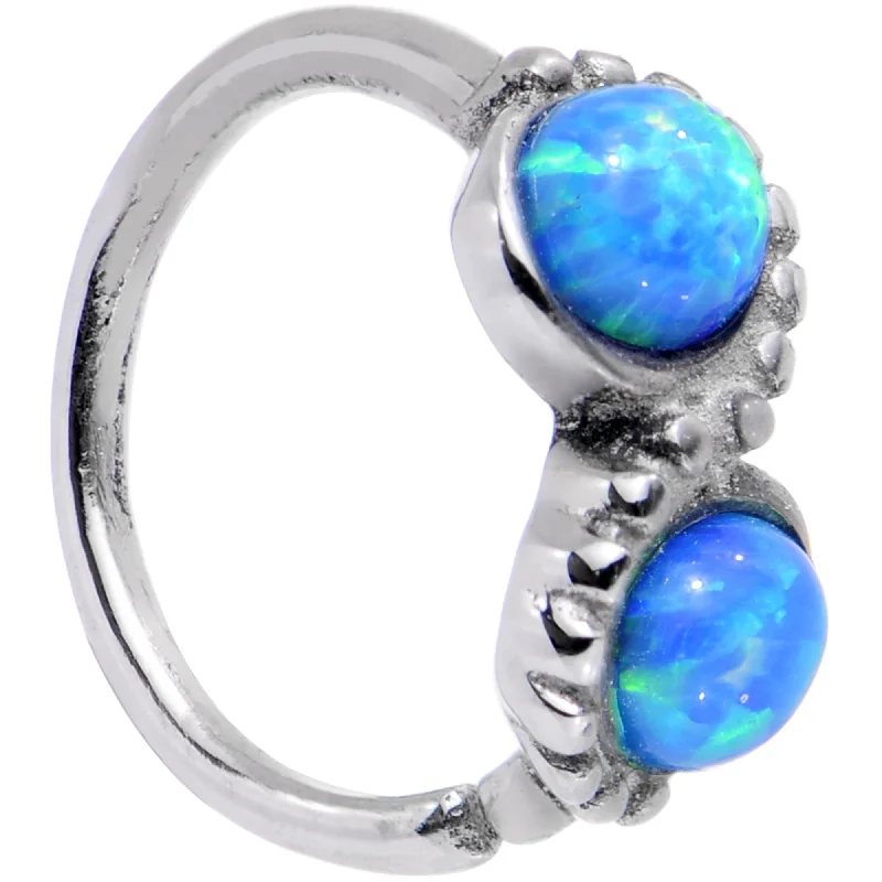 Beautiful Nose Rings for Daily Glam -18 Gauge 5/16 Blue Synthetic Opal Duet Seamless Circular Ring Beautiful Nose Rings for Daily Glam -18 Gauge 5/16 Blue Synthetic Opal Duet Seamless Circular Ring