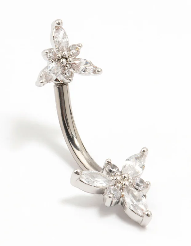 Belly Rings with Unique Designs for Special Looks -Titanium Double Pointy Flower Belly Bar Belly Rings with Unique Designs for Special Looks -Titanium Double Pointy Flower Belly Bar