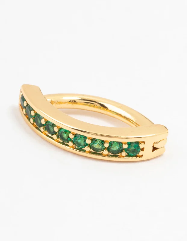 Trendy Belly Rings for Chic Look -Gold Plated Surgical Steel Green Cubic Zirconia Curved Belly Ring Trendy Belly Rings for Chic Look -Gold Plated Surgical Steel Green Cubic Zirconia Curved Belly Ring