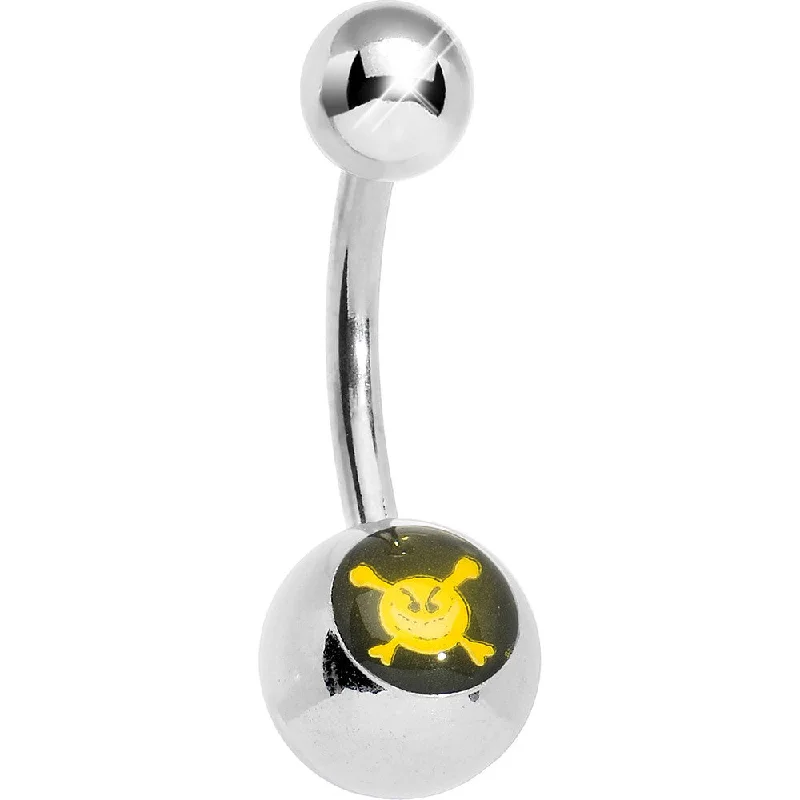 Beautiful Belly Rings for Trendy Women -Yellow Skull and Crossbones Angry Smiley Face